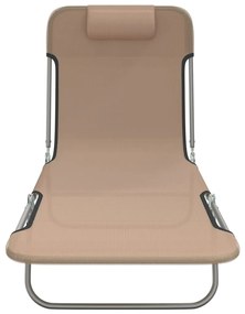 Sezlonguri pliante, 2 buc., gri taupe, textilena si otel