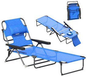 Outsunny Sezlong Plaja Pliabil cu 4 Nivele Rabatare si brațe, Greutate sustinuta 120 kg,Gri | Aosom Romania