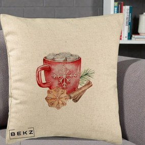 Perna Decorativa Cacao de Iarna cu Biscuit, 40x40 cm, Bej, Husa Detasabila, Perna Inclusa, BEKZ®