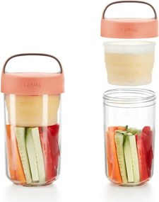 Sticla cu compartimente Lekue On The Go 1010226, 600 ml, -20/+100 °C, Inchidere ermetica, Maner, Coral