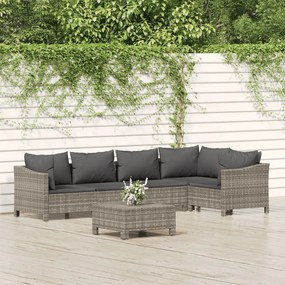 vidaXL Set mobilier de grădină cu perne, 6 piese, gri, poliratan