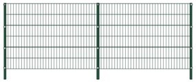vidaXL Panou de gard cu stâlpi din fier, verde, 349x120 cm