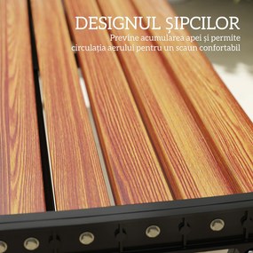 Outsunny Bancă de Grădină 2 Locuri, Bancă cu Cadru din Metal și Efect de Lemn, Mobilier pentru Grădină, Terasă, Parc | Aosom Romania