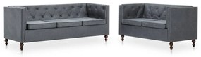 275630 vidaXL Set canapele Chesterfield, 2 piese, gri, tapițerie țesătură