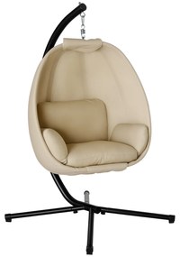 Outsunny Fotoliu suspendat, Scaun leagăn în formă de ou cu pernă moale, potrivit pentru interior și exterior, 125L x 95L x 170Î cm, Khaki | Aosom Romania