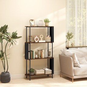 HOMCOM Raft cu 4 niveluri, raft independent cu design curbat, raft industrial pentru cărți, aspect lemn maro | Aosom Romania