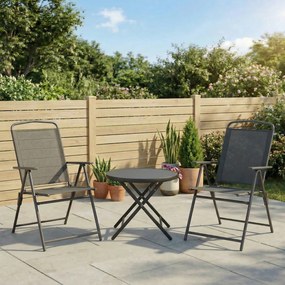 Outsunny Set de Exterior din 3 Piese cu Masă cu Blat din Sticlă și 2 Scaune Pliabile din Plasă, Ф45x50 cm, Gri Deschis | Aosom Romania