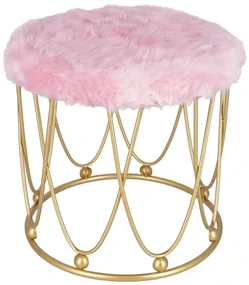 Taburet Pinky baza metalica aurie tapitat roz pudrat