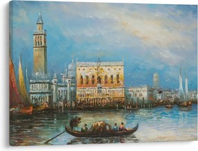 Tablou - Gondola care trece prin Veneția, pictură în ulei (70x50 cm)