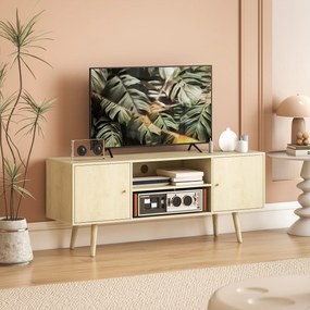 HOMCOM Comodă TV mobilier TV pentru televizor de până la 140 cm 2 dulapuri și 2 rafturi deschise 120x34x50cm efect lemn natural | Aosom Romania