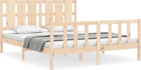 vidaXL Cadru de pat cu tăblie, king size, lemn masiv