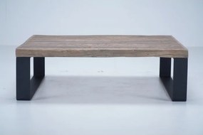 Măsuță de cafea pătrată din lemn de stejar și metal, natur, cu picioare negre, finisaj mat, 37 x 127 x 127 cm, „Alpha”