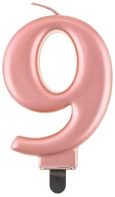 Numere Metallic Lumânare cu numărul 9 Rose Gold, lumânare pentru tort
