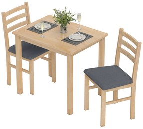HOMCOM Set de Masă 3 Piese cu 2 Scaune, Masă de Bucătărie pentru Spații Compacte, Scaune Panouri, Spațiu de Economisire, MDF, Lemn Natural | Aosom Romania
