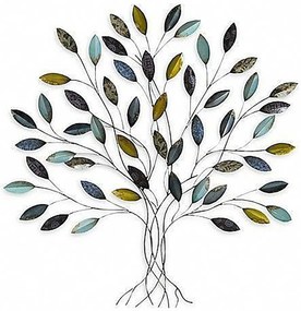Decor de perete metal copac Colorful leaves, 75 x3 x 77 cm