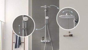 Coloana dus cu baterie si termostat Grohe Euphoria SmartControl 310 Cube Duo, alb crom