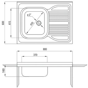 Chiuveta bucatarie inox cu picurator crom leinen, cuva stanga, Deante Tango LEINEN, Stanga