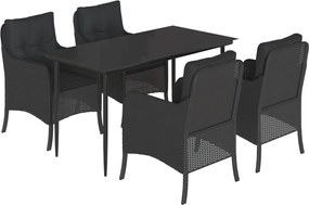 vidaXL Set mobilier de grădină cu perne, 5 piese, negru, poliratan