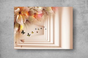 Tapet Premium Canvas - Florile fluturii si tunelul 3d abstract