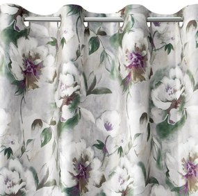 Draperie gri-alb, cu flori albe, pe inele Lungime: 250 cm