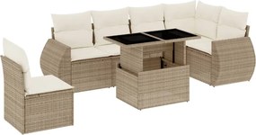 vidaXL Set canapele de grădină, 7 piese, cu perne, bej, poliratan