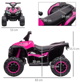 HOMCOM ATV Electric pentru Copii cu Motor Dublu și 2 Viteze, Roți, Faruri LED, Claxon și Muzică, 83x53x55.5 cm, Roz | Aosom Romania