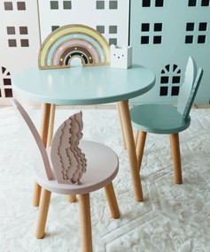 Set masuta rotunda mint si 2 scaunele ingeras roz si mint