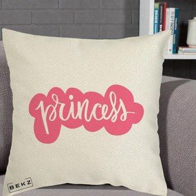 Perna Decorativa Princess Text Roz, 40x40 cm, Ecru, Husa Detasabila, Perna Inclusa, BEKZ®