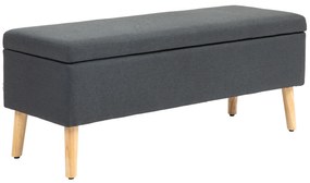 HOMCOM Bancă tapițată cu depozitare, bancă de dormit în model de in, lemn de cauciuc, 110 x 39 x 45 cm, Gri închis | Aosom Romania