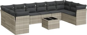 vidaXL Set canapele de grădină cu perne, 11 piese, gri, poliratan