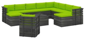Set mobilier gradina paleti cu perne 12 piese lemn masiv pin verde aprins, 12