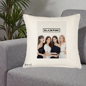 Perna Personalizata K-pop BLACKPINK Foto Grup-Negru, 40x40 cm, Crem Reliefat, Husa Detasabila, Perna Inclusa, BEKZ®