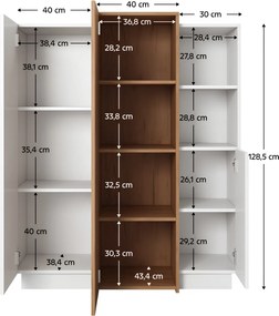 Comodă 3D, alb / stejar craft auriu, TRIO