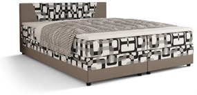 Pat matrimonial Boxspring 140 cm Linda Comfort (Motiv + gri maro) (cu saltea și sp. depozitare). 1056051