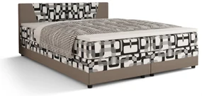 Pat matrimonial Boxspring 140 cm Linda Comfort (Motiv + gri maro) (cu saltea și sp. depozitare). 1056051