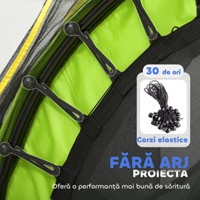 HOMCOM Saltea Elastică pentru Copii 3-6 Ani cu Plasă de Protecție, 6 Stâlpi și 3 Intrări, Ø140x190 cm, Verde | Aosom Romania