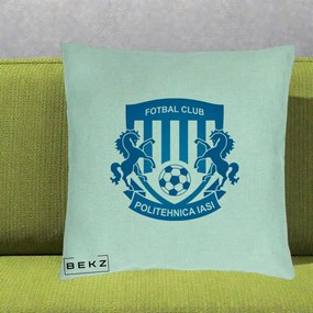 Perna Personalizata FC Politehnica Iasi Fotbal, 40x40 cm, Verde Menta, Husa Detasabila, Perna Inclusa, BEKZ®