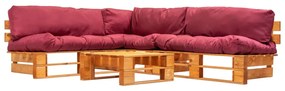277456 vidaXL Set mobilier grădină din paleți cu perne roșii, 4 piese, lemn
