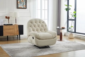 Fotoliu Recliner, suport picioare extensibil, Piele Ecologica, Ivory