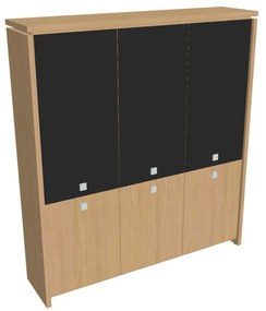 Dulap înalt Verno 188 x 46 x 210 cm, uși combinate, stejar deschis / negru