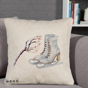 Perna Decorativa Patine cu Ramuri Inzapezite, 40x40 cm, Bej Canapea, Husa Detasabila, Perna Inclusa, BEKZ®