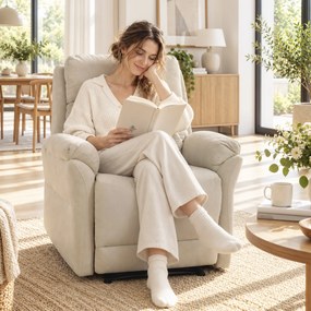 HOMCOM Fotoliu Reclinabil Manual Compact cu Suport pentru Picioare, Catifea Crem | Aosom Romania