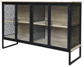 Vitrina din lemn masiv si MDF, 4 usi, cu model lateral, Vence