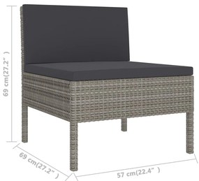Set mobilier de gradina cu perne, 12 piese, gri, poliratan 4x colt + 7x mijloc + suport pentru picioare, 1