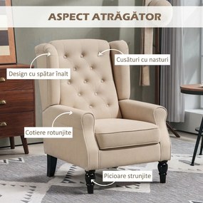 HOMCOM Scaun Decorativ Capitonat cu Spatar Inalt, Cotiere Rotunjite Captusite și Sezut cu Captuseala Groasa, Albastru | Aosom Romania