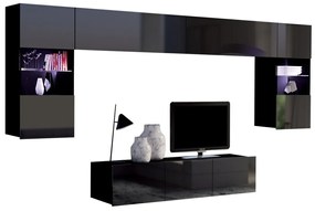Camera de zi Providence B106Negru lucios, Negru, Părți separate, Cu comodă tv, Cu componente suplimentare, PAL laminat, 300x43cm, 97 kg