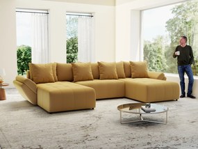 Colțar extensibil dumonde cu ladă de depozitare si sezut confortabil din spuma high-density, Berlin U Royal Mustar 380x180 cm