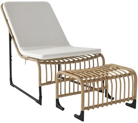 Outsunny Fotoliu de relaxare din ratan cu Fußhocker rezistent la UV, fotoliu de grădină cu perne Bänder 65 x 93 x 80 cm, lemn natural | Aosom Romania