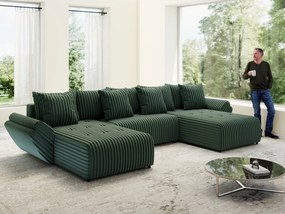 Colțar extensibil dumonde cu ladă de depozitare si sezut confortabil din spuma high-density, Berlin U Ambience Green 380x180 cm