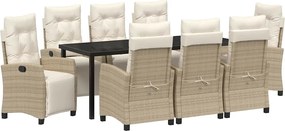 vidaXL Set de masă pentru grădină cu pernă 9 pcs Bej poliratan